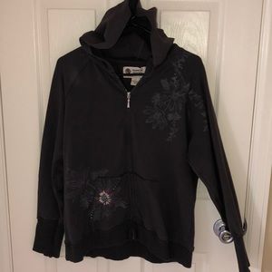 One world cute gray hoodie with stones sz XL